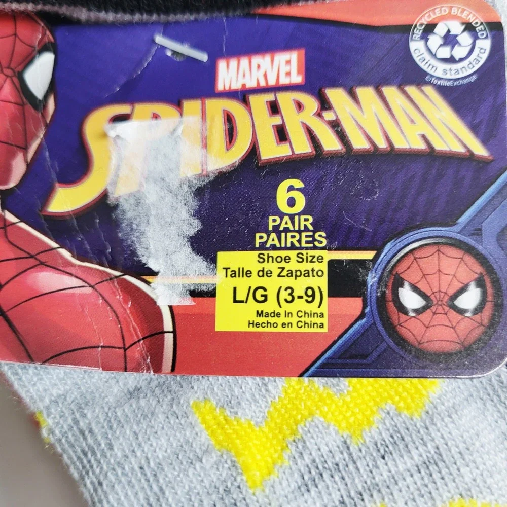 Marvel Spider Man Kids 6 Pair No Show Socks Shoe Size LG 3-9‎ Superhero NWT
